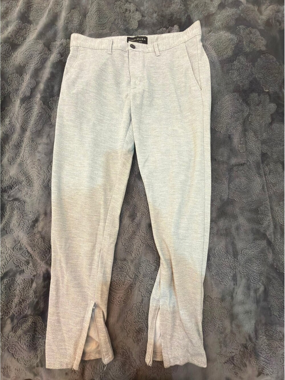 Zara Light Gray Cropped Dress Pants with Side Zippers
